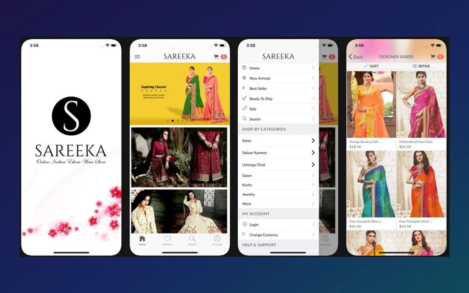 Screens of the Sareeka iPhone app
